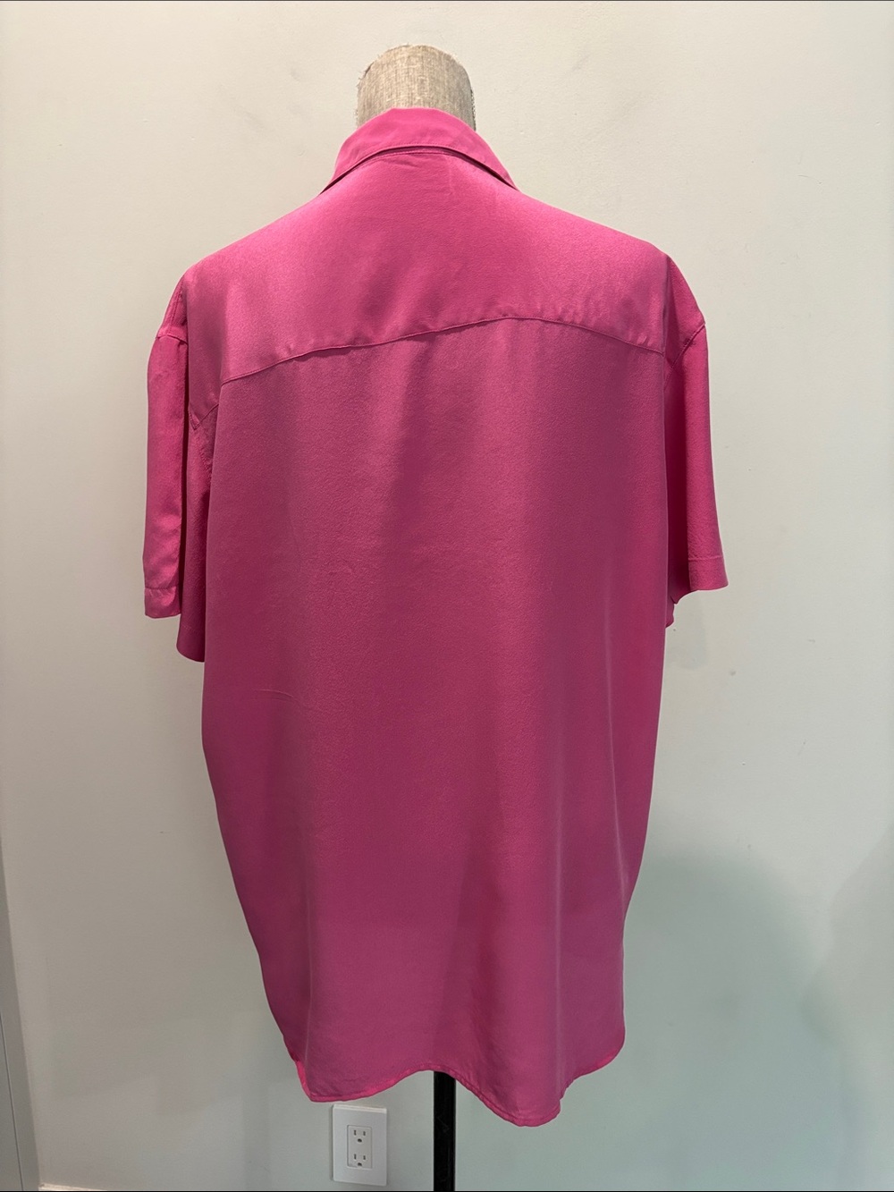 Aritzia Babaton Hot Pink Silk Button-Down Blouse Short Sleeve Medium - Picture 6 of 13